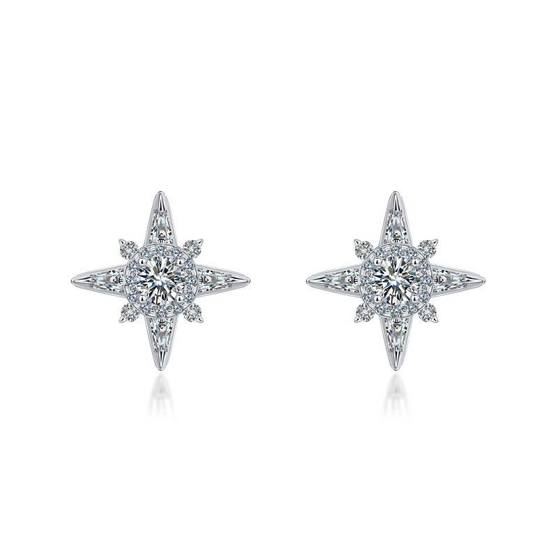 SE0757405款S925银镀18K金满镶Moissanite八芒星Stud Earring0.9ct