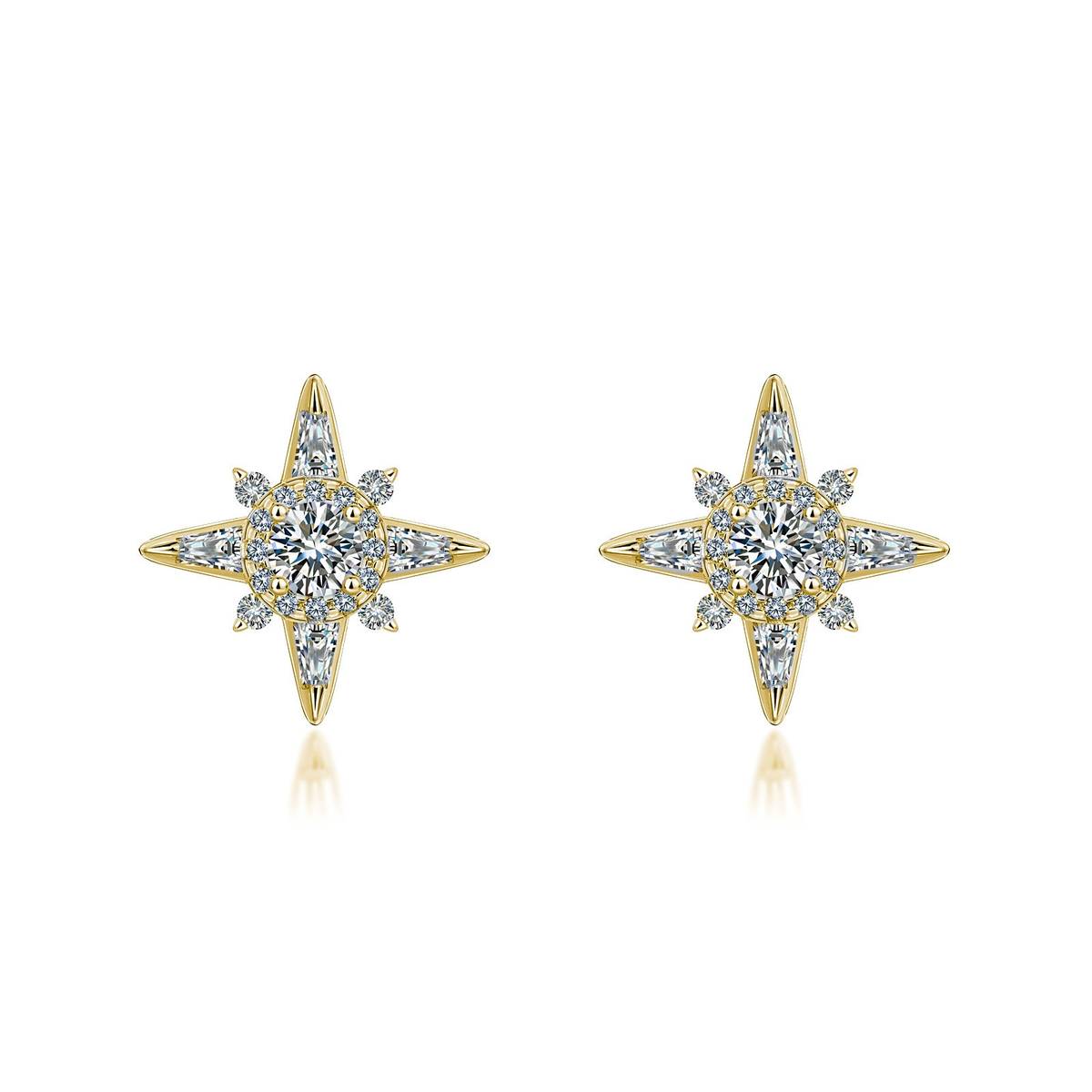 SE0757405款S925银镀18K金满镶Moissanite八芒星Stud Earring0.9ct