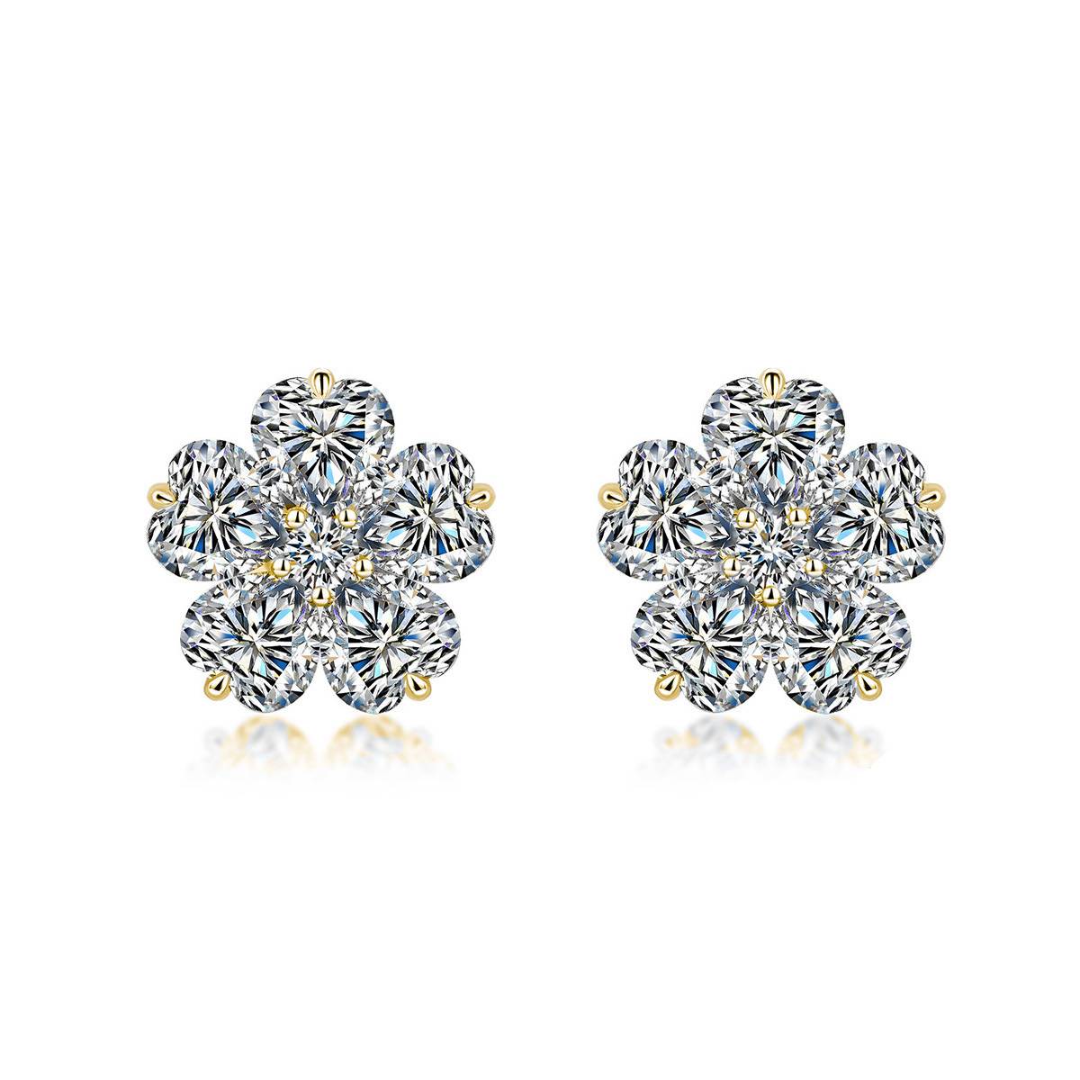 SE0758106款S925银镀18K金莫桑钻爱心花朵耳钉5.1ct