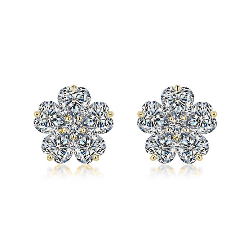 SE0758106款S925银镀18K金Moissanite爱心花朵Stud Earring5.1ct