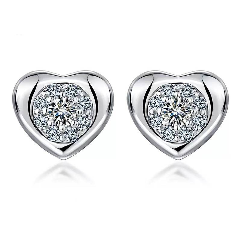 SE0737204款S925银镀18K金莫桑钻心形耳钉0.44ct