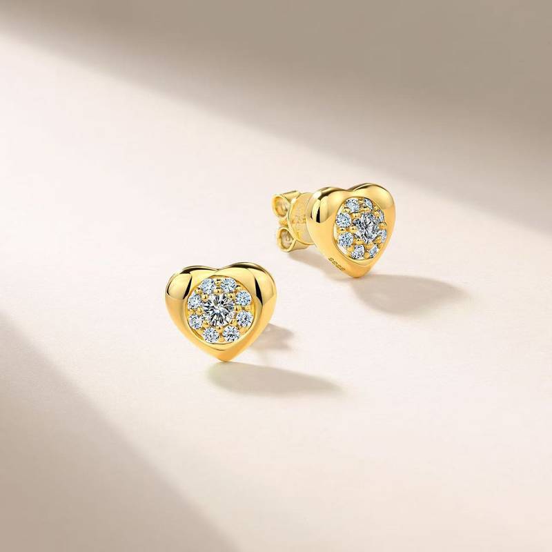 SE0737204款S925银镀18K金莫桑钻心形耳钉0.44ct