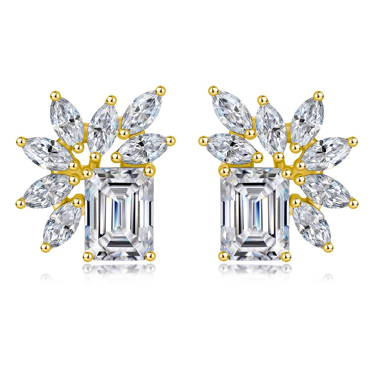 SE0743404款S925银镀18K金祖母绿切割MoissaniteAffordable LuxuryStud Earring6.8ct