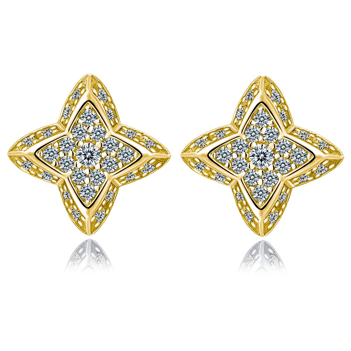 SE0752504款S925银镀18K金莫桑钻四叶花耳钉0.3ct
