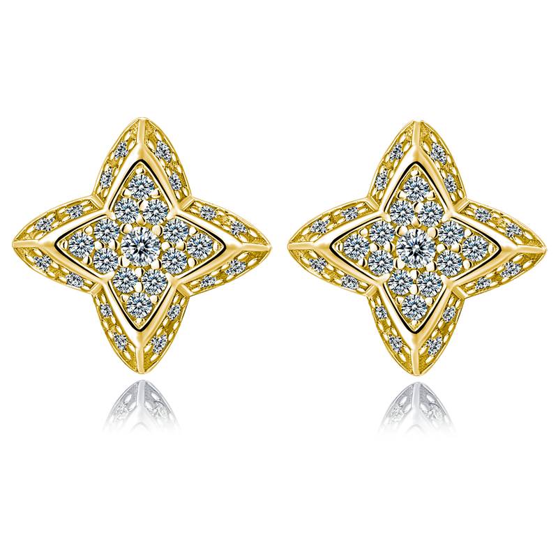 SE0752504款S925银镀18K金莫桑钻四叶花耳钉0.3ct