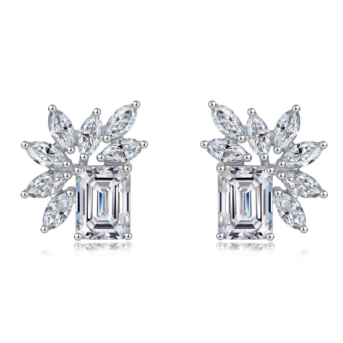 SE0743404款S925银镀18K金祖母绿切割MoissaniteAffordable LuxuryStud Earring6.8ct