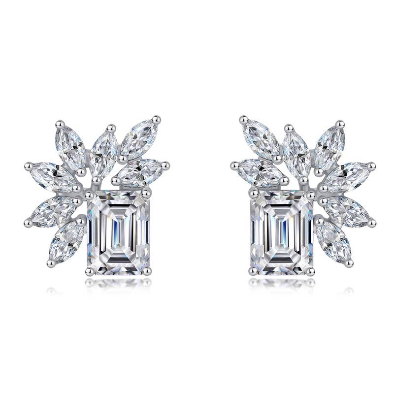 SE0743404款S925银镀18K金祖母绿切割莫桑钻轻奢耳钉6.8ct