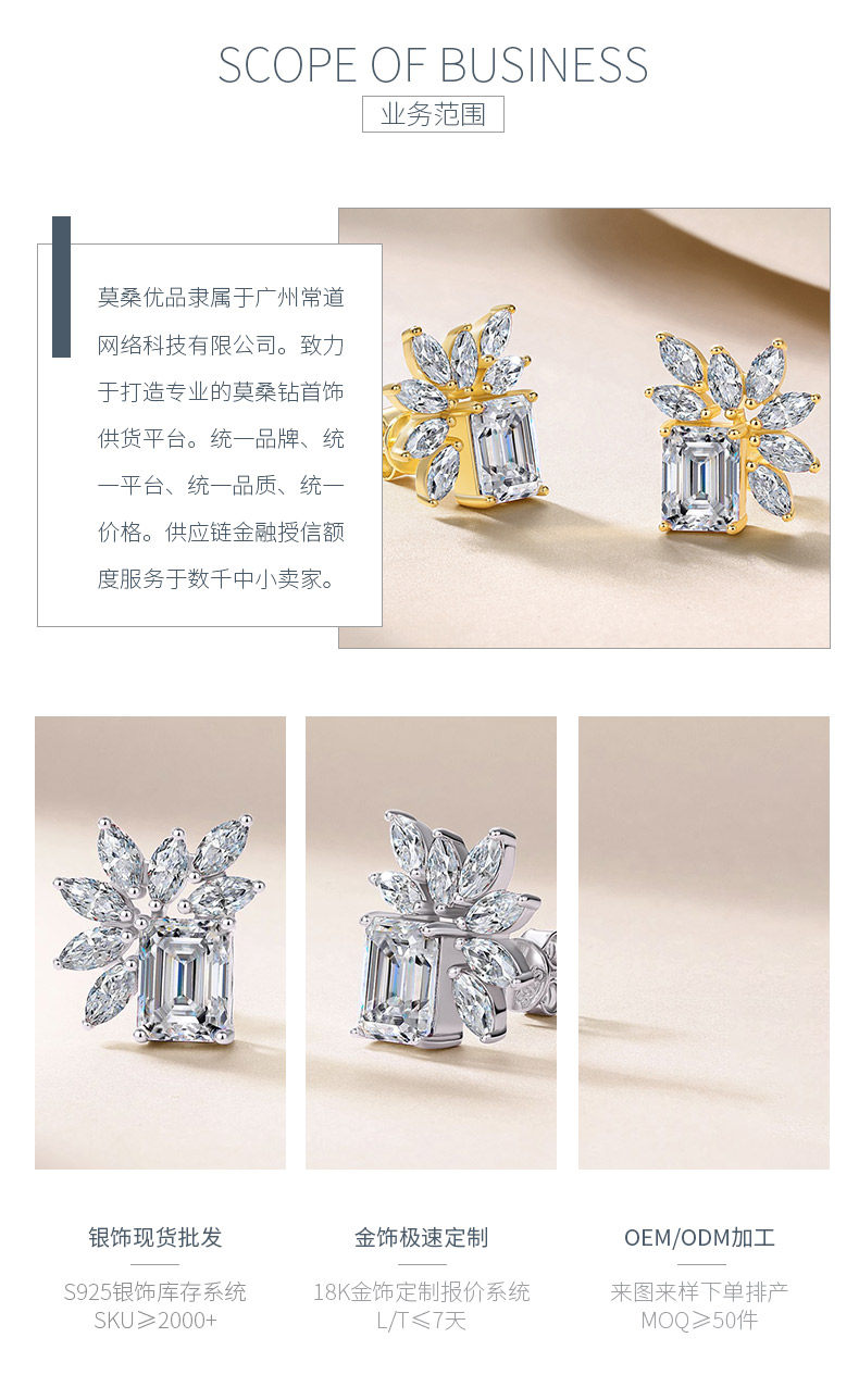 SE0743404款S925银镀18K金祖母绿切割莫桑钻轻奢耳钉6.8ct - 3