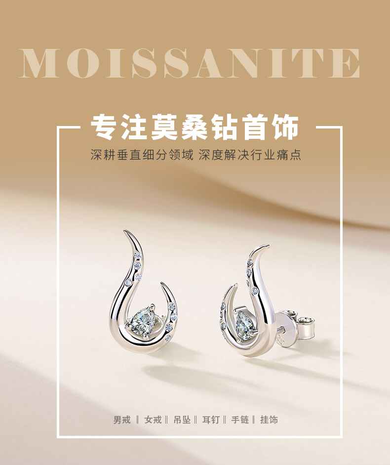 SE0722804款S925银镀18K金莫桑钻个性耳钉0.7ct - 1
