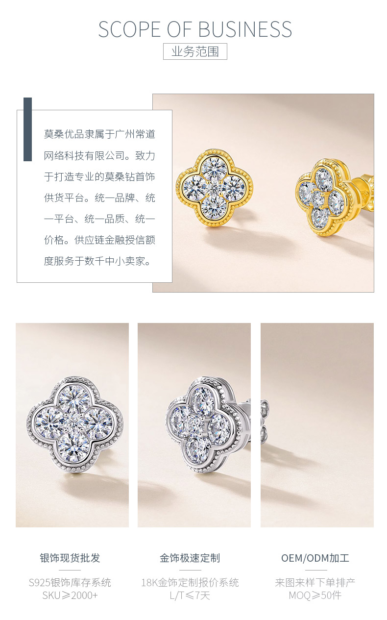 SE0757504款S925银镀18K金莫桑钻精致四叶草耳钉2.52ct - 3