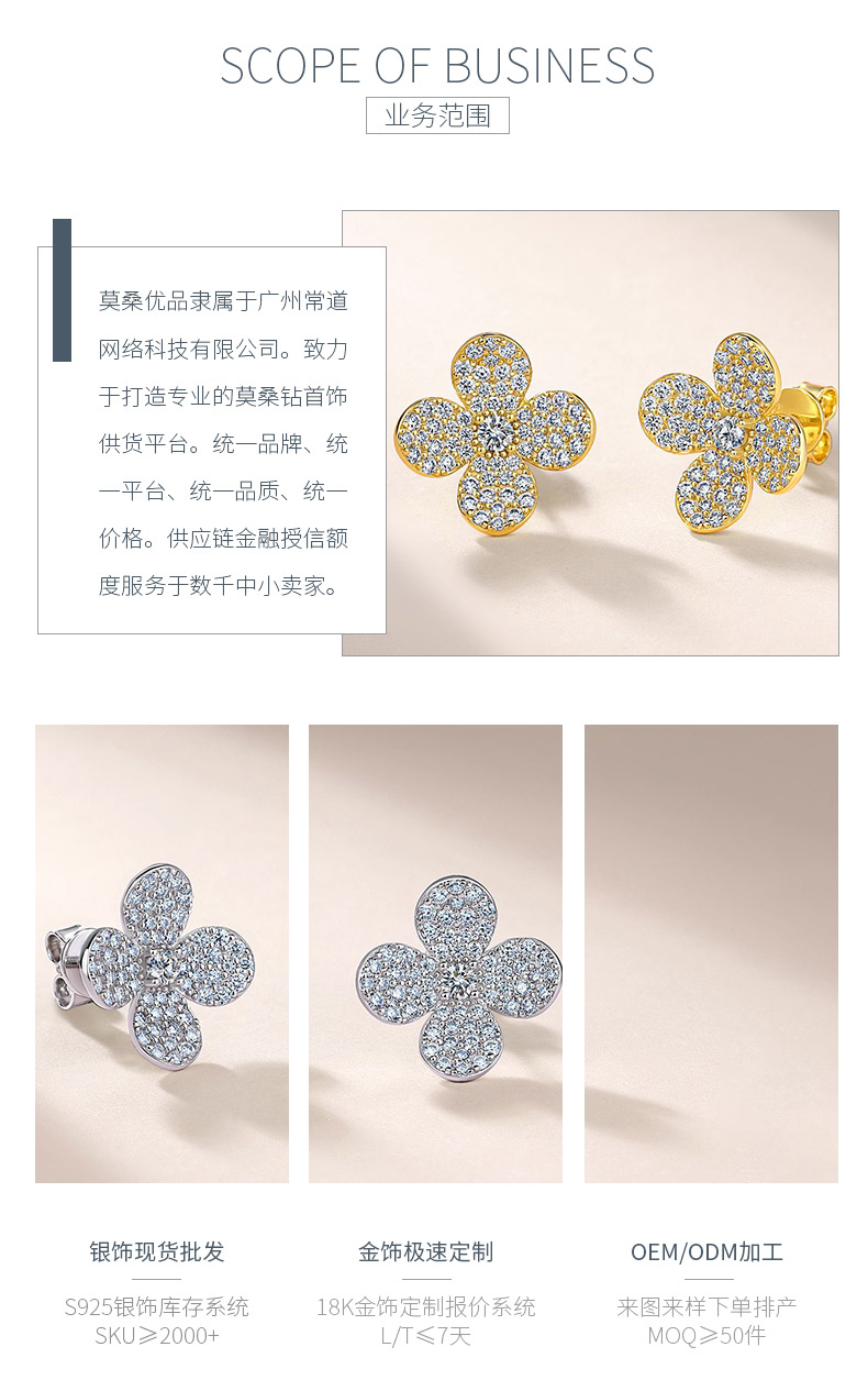 SE0757304款S925银镀18K金满镶莫桑钻小花朵耳钉1.1ct - 3