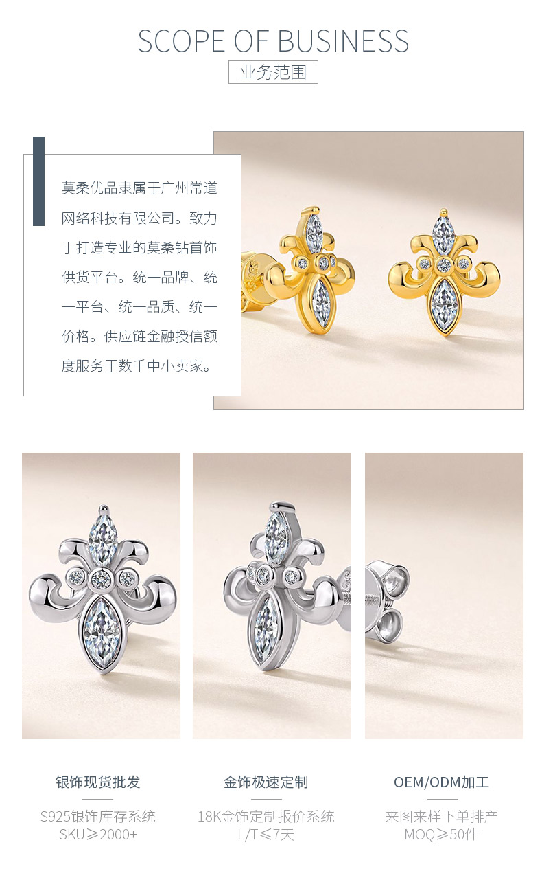 SE0757803款S925银镀18K金莫桑钻鸢尾花耳钉0.64ct - 3