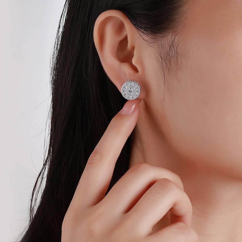 SE0754505款S925银镀18K金MoissaniteExquisite圆形Stud Earring2.64ct