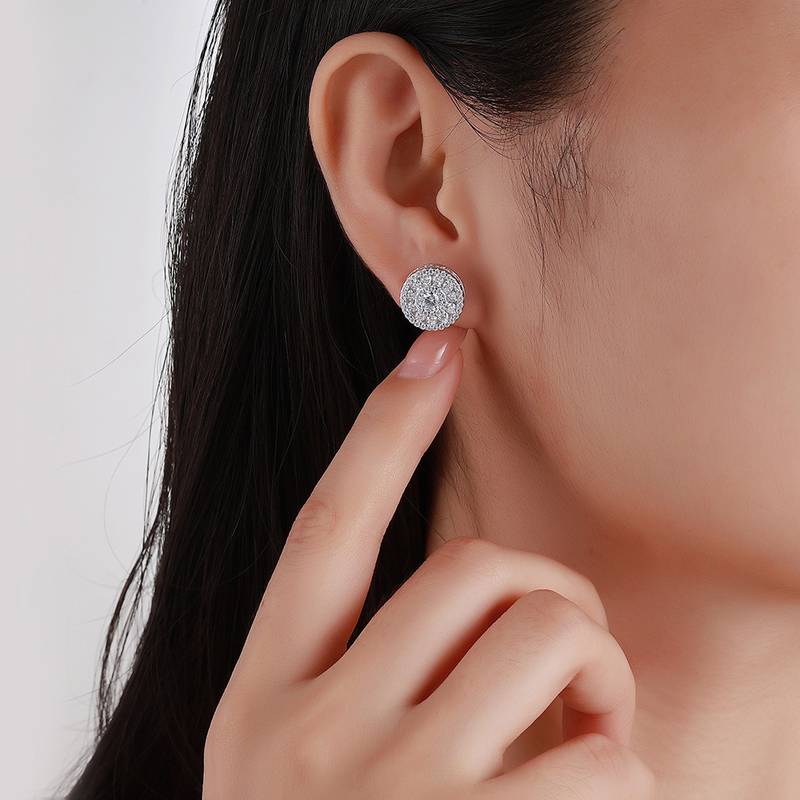 SE0754505款S925银镀18K金MoissaniteExquisite圆形Stud Earring2.64ct