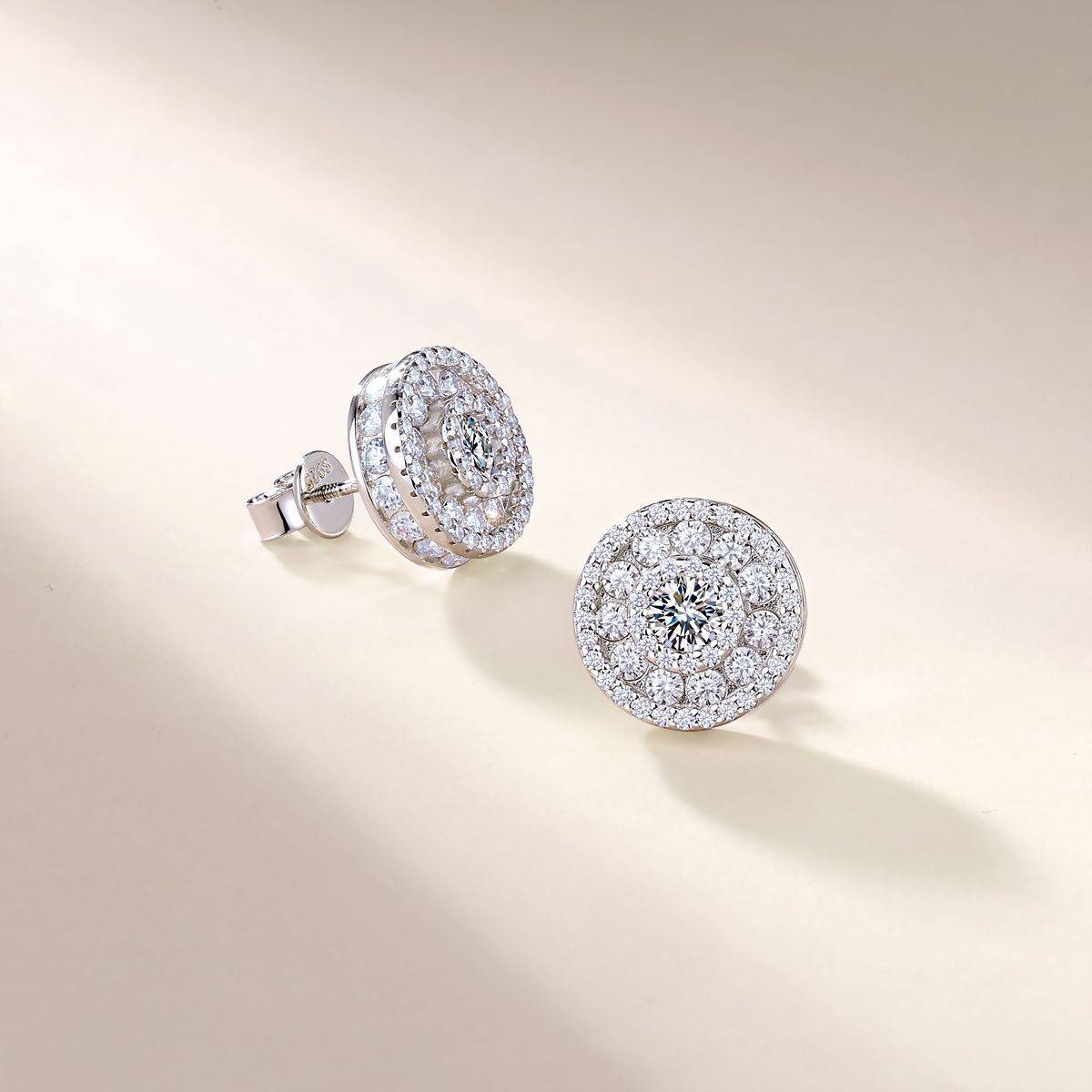 SE0754505款S925银镀18K金MoissaniteExquisite圆形Stud Earring2.64ct
