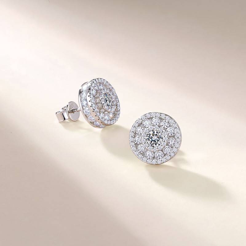 SE0754505款S925银镀18K金MoissaniteExquisite圆形Stud Earring2.64ct