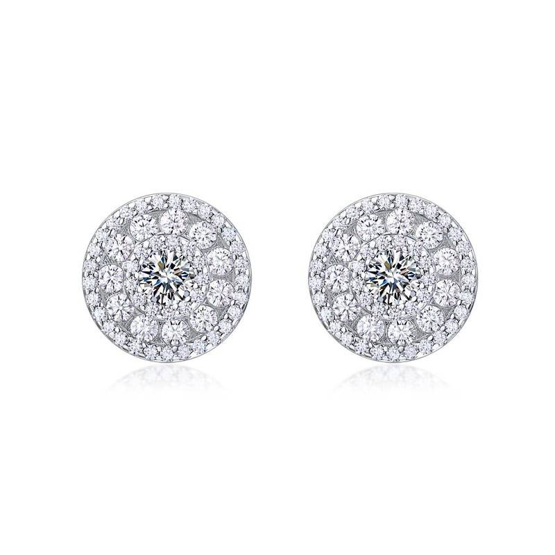 SE0754505款S925银镀18K金MoissaniteExquisite圆形Stud Earring2.64ct