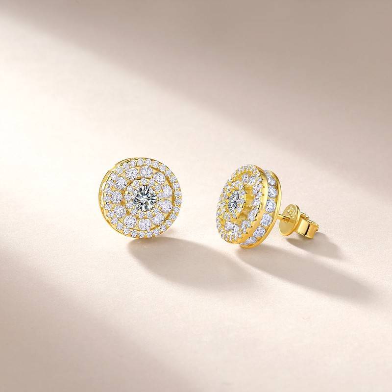 SE0754505款S925银镀18K金MoissaniteExquisite圆形Stud Earring2.64ct