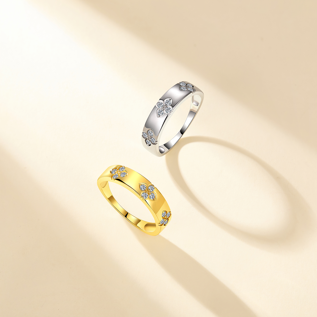SR0544804款S925银镀18K金Moissanite四叶草Ring0.18ct