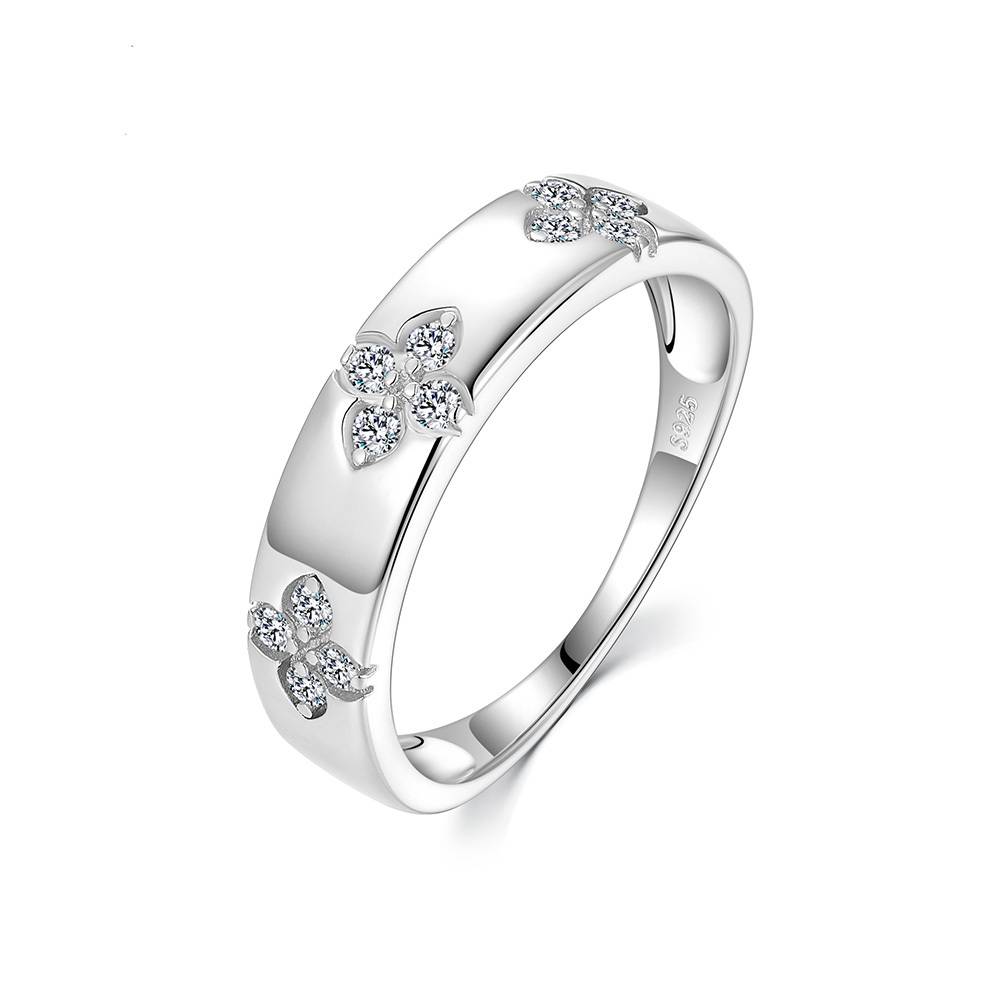 SR0544804款S925银镀18K金Moissanite四叶草Ring0.18ct