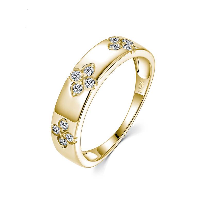 SR0544804款S925银镀18K金Moissanite四叶草Ring0.18ct