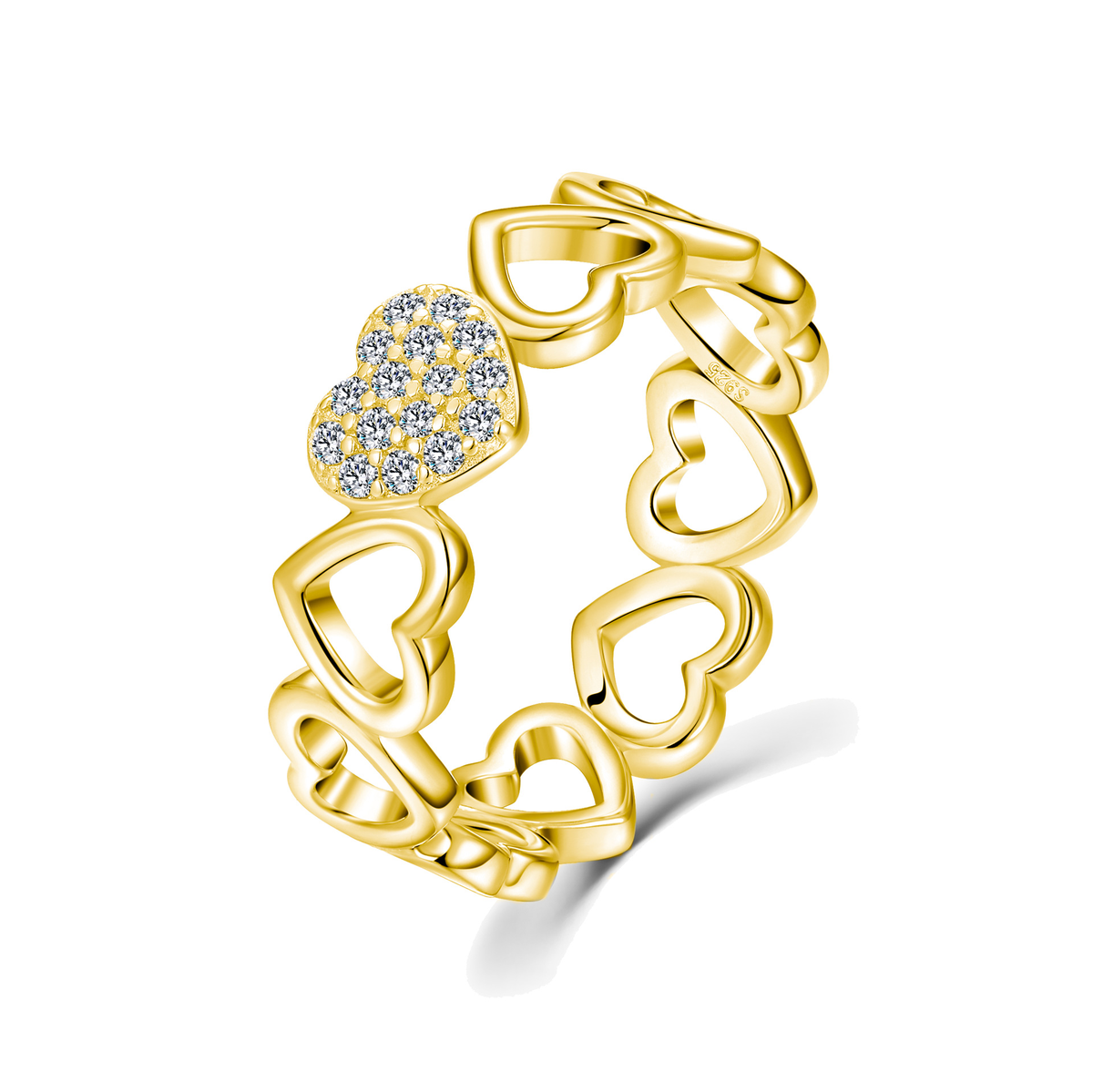 SR0660602款S925银镀18K金Moissanite全心全意心形Ring0.12ct