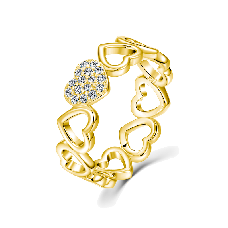 SR0660602款S925银镀18K金Moissanite全心全意心形Ring0.12ct