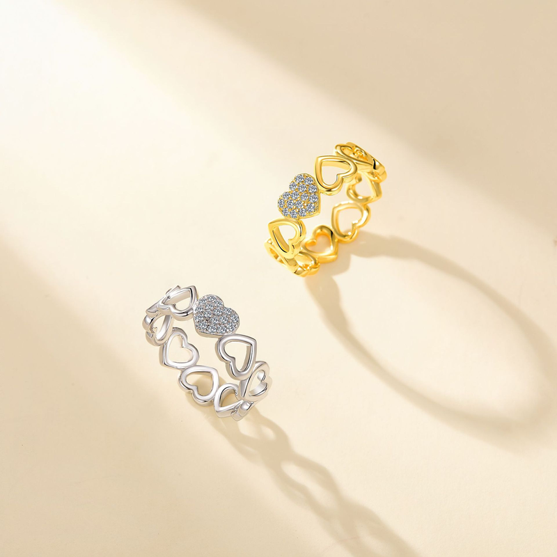 SR0660602款S925银镀18K金Moissanite全心全意心形Ring0.12ct