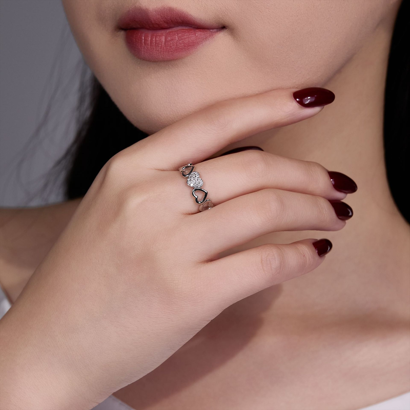 SR0660602款S925银镀18K金Moissanite全心全意心形Ring0.12ct