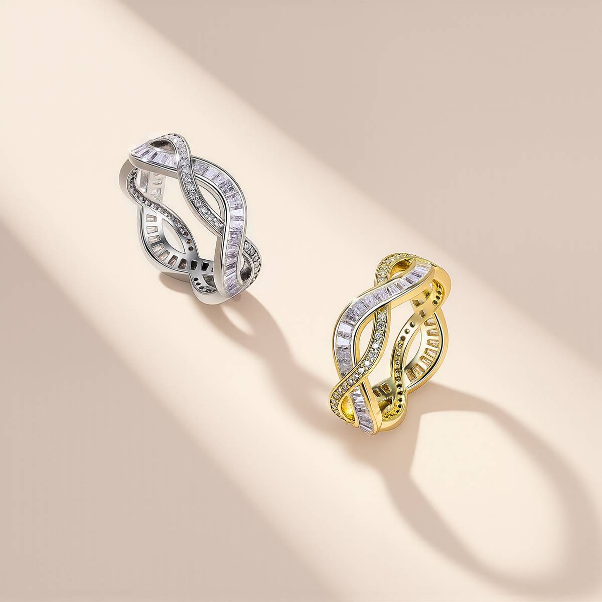 SR0655503款S925银镀18K金莫桑钻无限循环的爱戒指1.2ct