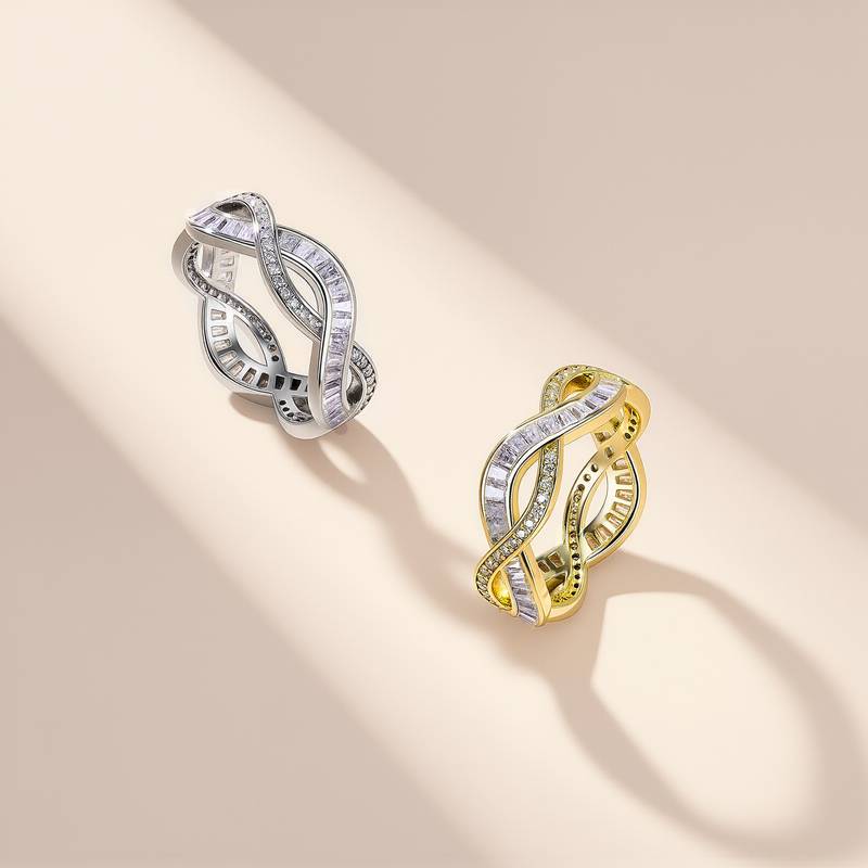 SR0655503款S925银镀18K金莫桑钻无限循环的爱戒指1.2ct