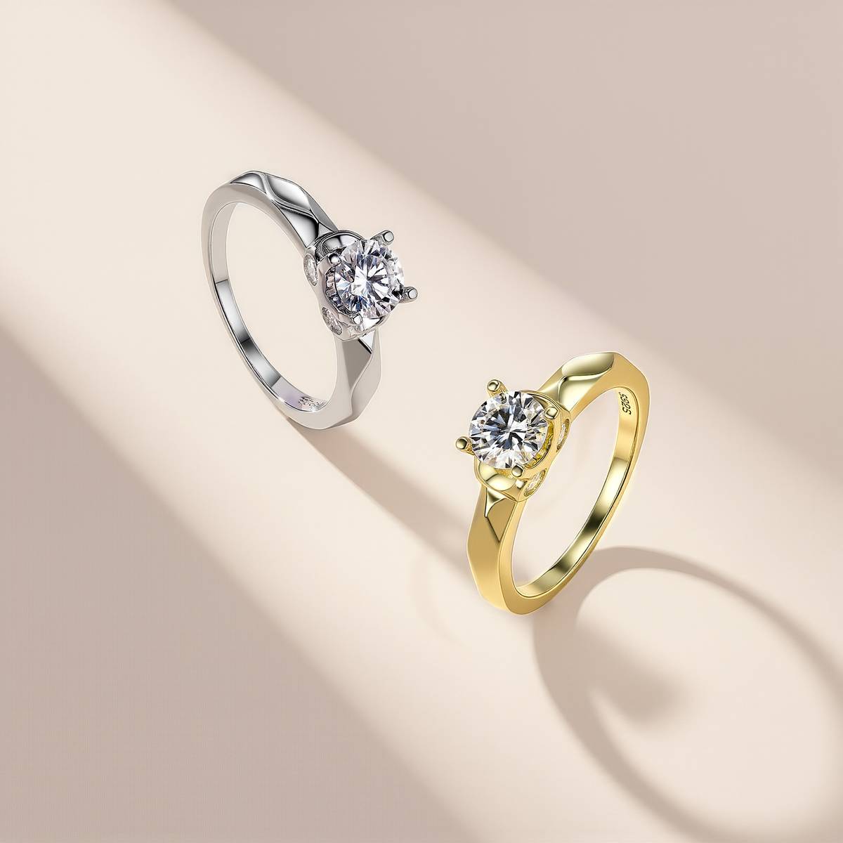 SR0654102款S925银镀18K金莫桑钻时尚女戒指1.1ct