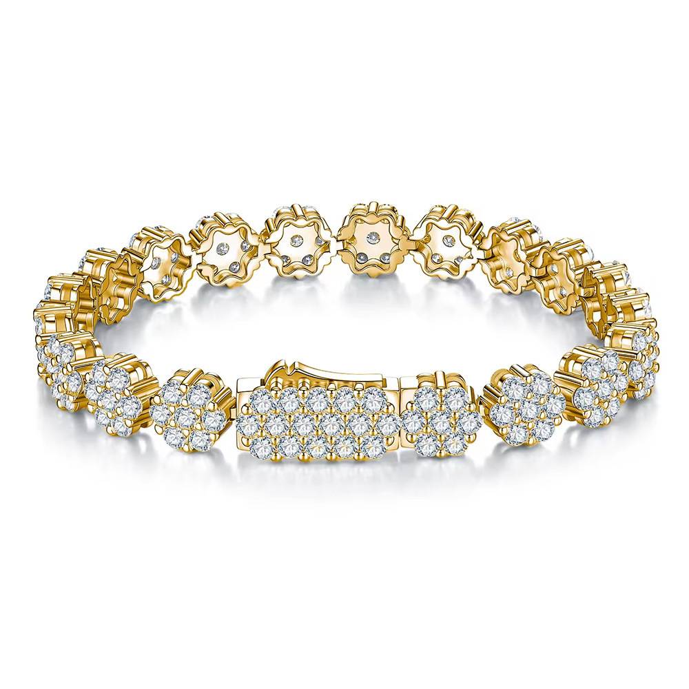 SB0353605款S925银镀18K金Moissanite满钻花型Bracelet9.9ct