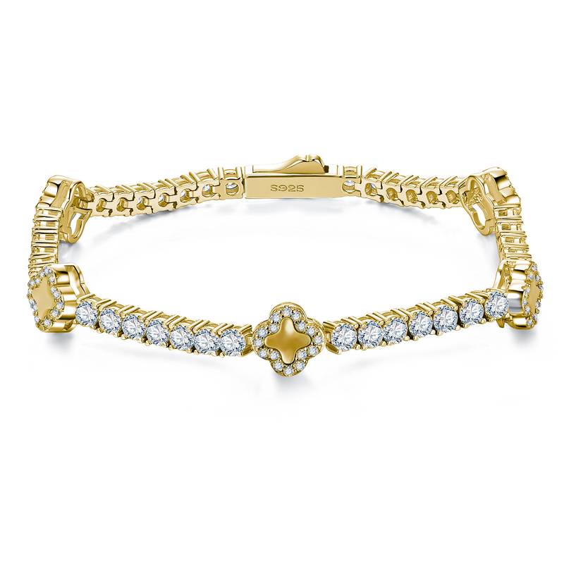 SB0296808款S925银镀18K白金Moissanite四叶草形贝母Tennis Chain4.1ct