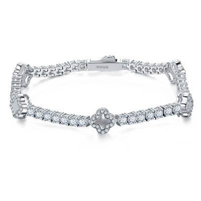 SB0296808款S925银镀18K白金莫桑钻四叶草形贝母网球链4.1ct