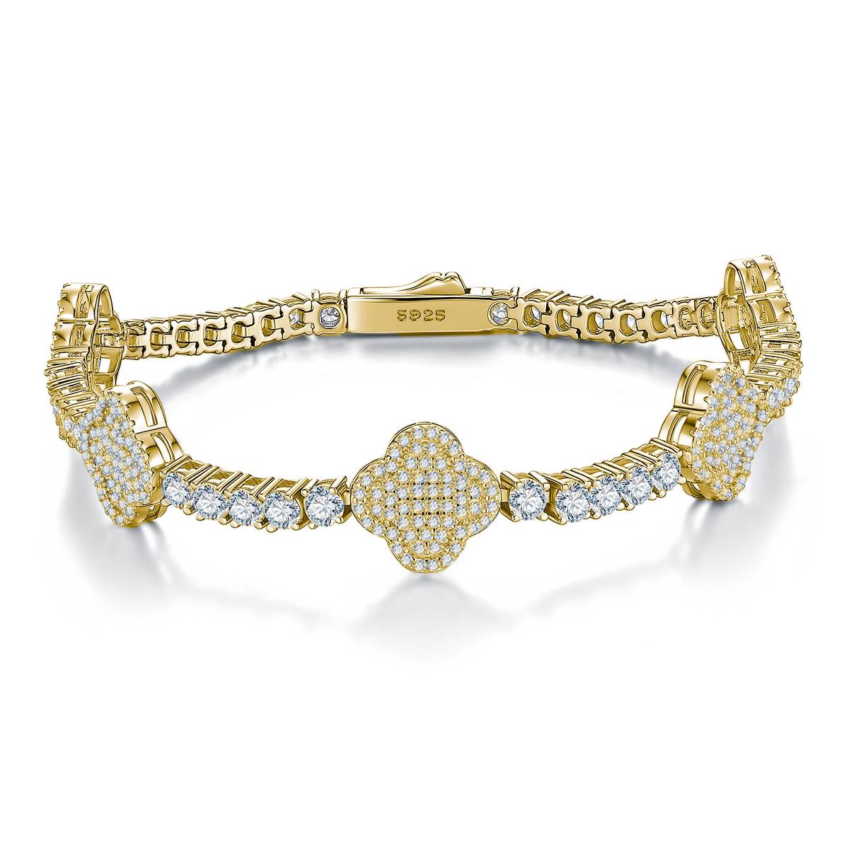 SB0302505款S925银镀18K白金Moissanite四叶草满钻Tennis Chain4.78ct