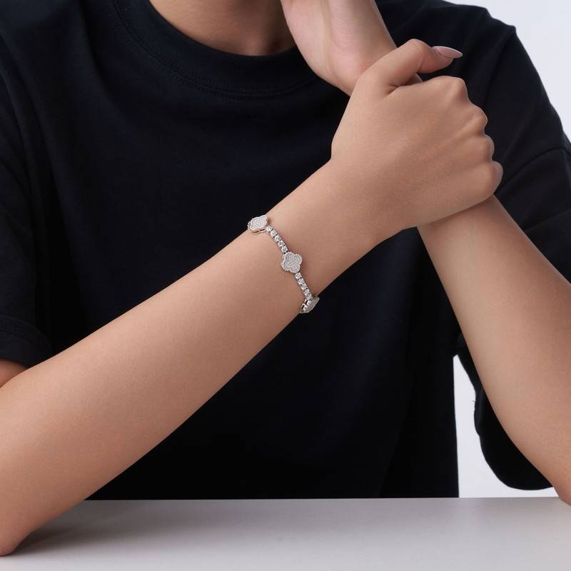 SB0302505款S925银镀18K白金Moissanite四叶草满钻Tennis Chain4.78ct
