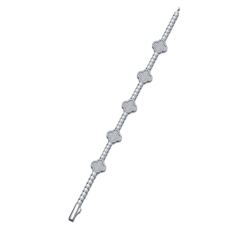 SB0302505款S925银镀18K白金Moissanite四叶草满钻Tennis Chain4.78ct