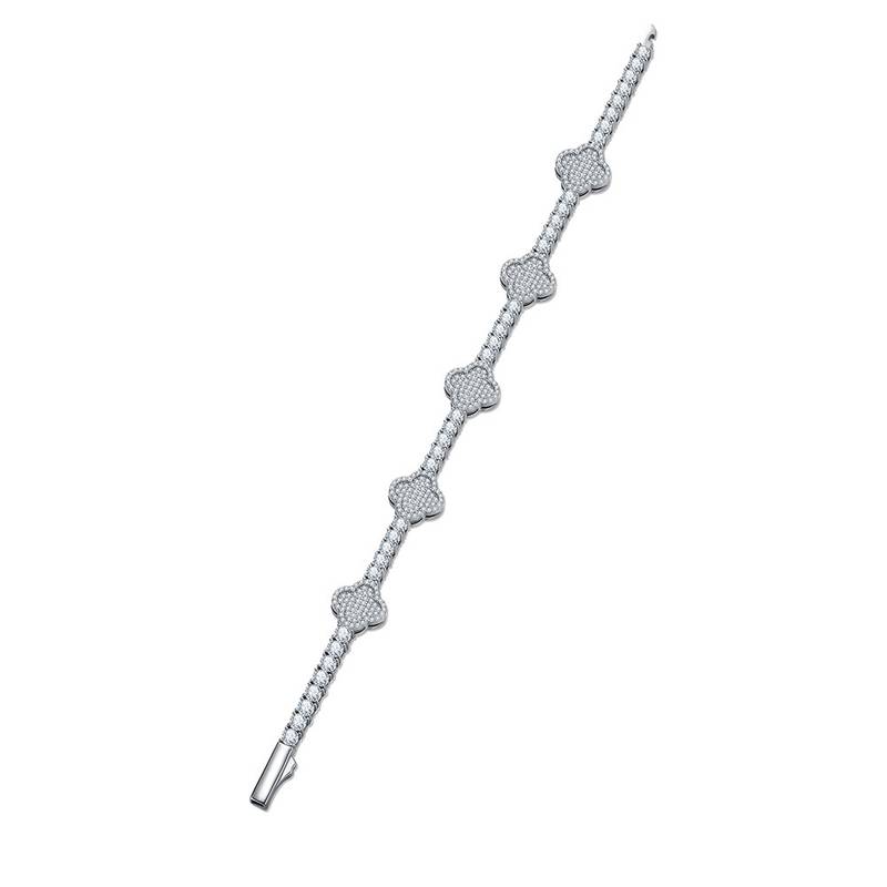 SB0302505款S925银镀18K白金Moissanite四叶草满钻Tennis Chain4.78ct