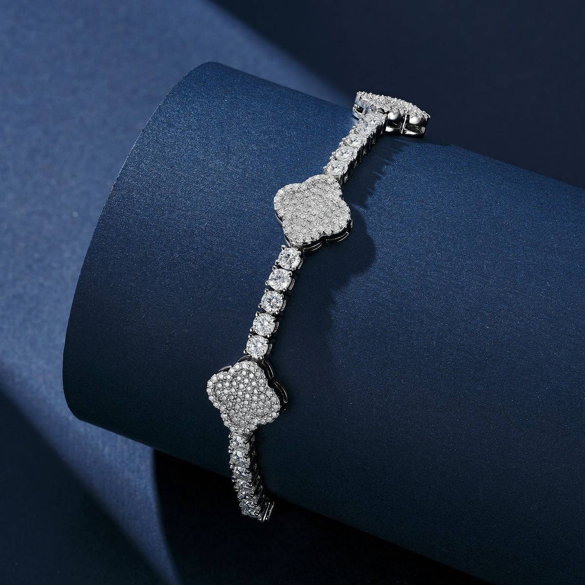 SB0302505款S925银镀18K白金Moissanite四叶草满钻Tennis Chain4.78ct