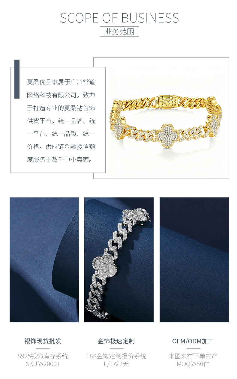 SB0288928-8.0mm款S925银镀18K金莫桑钻满钻四叶草古巴手链3.8ct - 3
