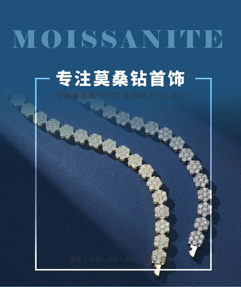 SB0353605款S925银镀18K金莫桑钻满钻花型手链9.9ct - 1