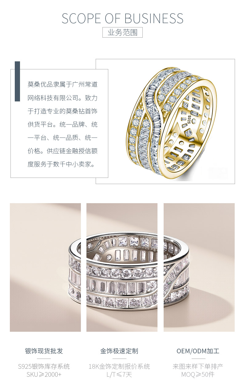 SR0652503款S925银镀18K金莫桑钻满钻轻奢戒指4.6ct - 3