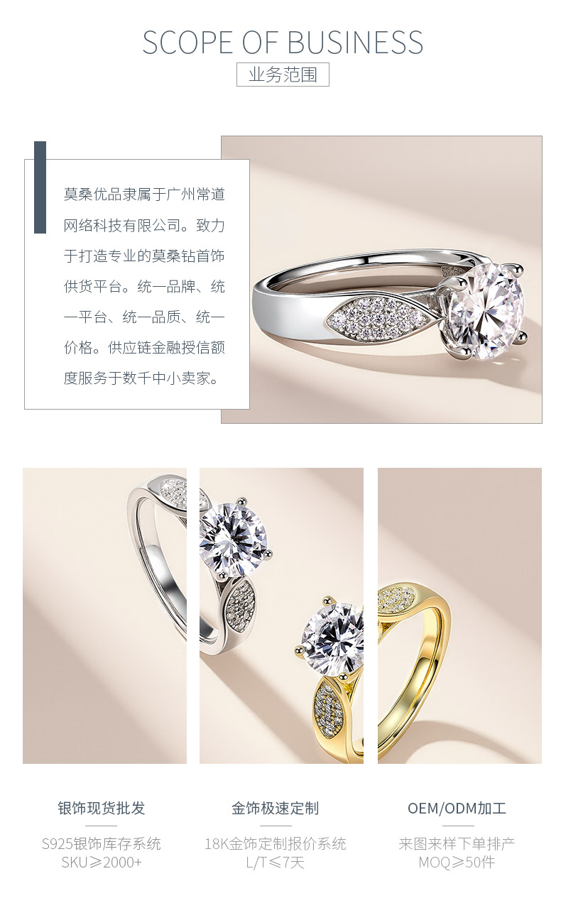 SR0654202款S925银镀18K金莫桑钻轻奢女戒2.2ct - 3