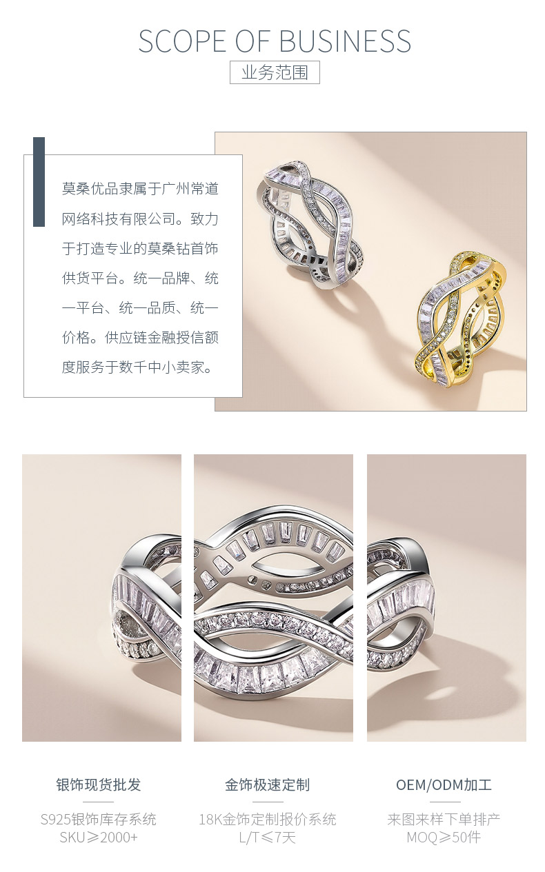 SR0655503款S925银镀18K金莫桑钻无限循环的爱戒指1.2ct - 3