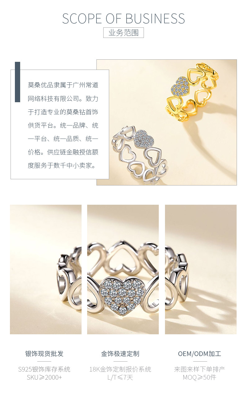 SR0660602款S925银镀18K金莫桑钻全心全意心形戒指0.12ct - 3