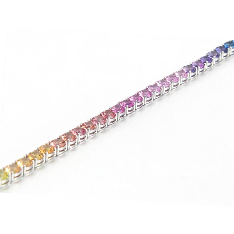 CH03105-5mm款银镀18K白金培育彩宝彩虹Bracelet5mm/粒
