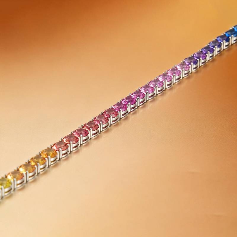 CH03105-5mm款银镀18K白金培育彩宝彩虹Bracelet5mm/粒