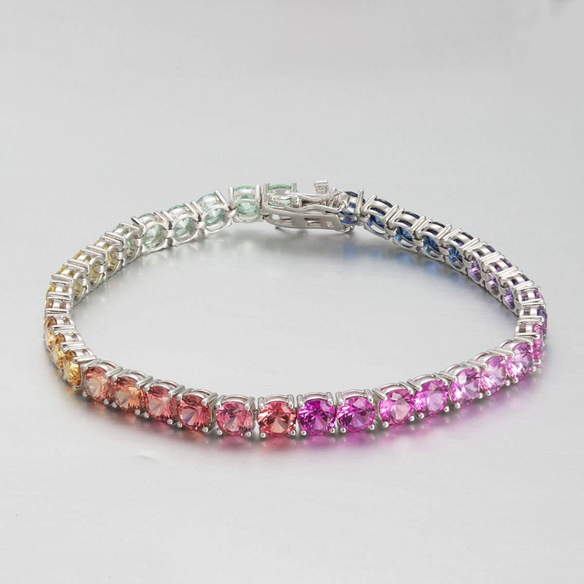 CH03105-5mm款银镀18K白金培育彩宝彩虹手链5mm/粒