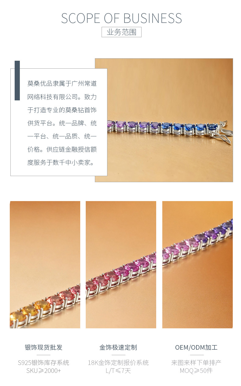 CH03105-5mm款银镀18K白金培育彩宝彩虹手链5mm/粒 - 3